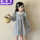 雙魚(yú)兔（SHUAGNYUTU）女童連衣裙秋季寶寶禮服兒童春秋款小裙子小童衣服蝴蝶童裝公主風(fēng) 藍格花邊領(lǐng)飛袖襯衫裙 90