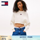 TOMMY JEANS25新款秋冬女裝混紡肌理感刺繡短款毛衣針織衫21677 白色YBH S （推薦：100-110斤）