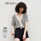MO&Co.泡泡袖度假風(fēng)開衫法式復(fù)古V領(lǐng)條紋針織衫短紅色摩安珂 白黑條色 S 160