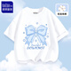 唐獅女大童夏套裝2025新款女孩短袖衣服兒童天絲牛仔褲子薄款 【100%純棉親膚】白色(蝴蝶結) 140 【推薦體重56-68斤】