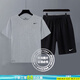 耐克（NIKE）套裝男裝 2025夏季新款運(yùn)動(dòng)服健身訓(xùn)練快干透氣短袖T恤 梭織短褲 HF0507-091+DV9858-010/2件套 L(175)-建議體重140-160斤