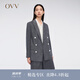 OVV2024春夏新款女裝韓國(guó)進(jìn)口亞麻混紡雙排扣西服外套 牛仔藍(lán)（凈色）13 XL