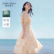 秋水伊人氣質(zhì)優(yōu)雅風(fēng)裙子2025年夏季新款女時尚高腰百搭V領(lǐng)連衣裙 米粉 XL