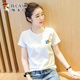 啄木鳥(niǎo)品牌洋氣杏色正肩純棉短袖t恤女簡(jiǎn)約風(fēng)百搭顯瘦上衣 白色(側邊小太陽(yáng)花)純棉短袖 M 建議100-110斤卡碼拍小