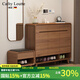CATHYLOUTTE德國(guó)品牌實(shí)木框架家用鞋柜換鞋凳入戶大容量一體組合玄關(guān)靠墻鞋架 胡桃色0.95米三門三抽+換鞋凳