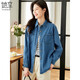 她享長(cháng)袖襯衫女復古港風(fēng)藍色牛仔襯衣氣質(zhì)通勤百搭上衣外套T141C2667