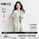 尚都比拉職場通勤女裝套裝夏季珍珠金屬扣V領(lǐng)短袖西裝小外套 米灰色 M 