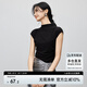 尚都比拉針織衫女夏季堆堆領(lǐng)肩部不對稱抽褶彈力短袖上衣 經(jīng)典黑 S