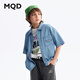 馬騎頓（MQD）MQD童裝男童牛仔襯衫夏季新款兒童短袖印花上衣寬松潮酷外套 中牛仔藍 140