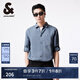 杰克·瓊斯（JACK&JONES）夏翻領麻混紡柔軟舒適透氣純色七分袖男士襯衫上衣男裝224231004 E39 灰藍色 常規(guī) L 180