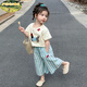 FIDQIOG國(guó)際品牌女童夏裝套裝2025新款洋氣時(shí)髦兒童衣服女寶寶夏季短袖T 杏色 110 cm