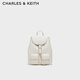 CHARLES&KEITH25夏季新品復(fù)古油蠟皮簡約通勤雙肩包七夕禮物CK2-60160240 Cream奶白色 M