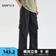 三福2025夏季男士飄帶工裝休閑褲街頭寬松大直筒長褲499976 黑色 30