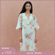 Fabrique 夢(mèng)境花園桑蠶絲亞麻印花系帶度假風(fēng)連衣裙2025夏季 米白色 M