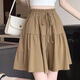 沐霓 大碼短褲褲裙女松緊腰休閑五分褲寬松顯瘦胖mm闊腿山本褲慵懶風(fēng) 卡其色 L【建議100-120斤】