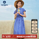 Navigare意大利小帆船女全棉格紋連衣裙收腰短袖襯衫裙2322875503 藍(lán) XL