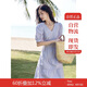 茵曼（INMAN）夏季法式花邊女裝V領(lǐng)連衣裙小清新甜美風(fēng)泡泡袖長裙子 紫荊粉 XL