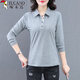 啄木鳥(niǎo)翻領(lǐng)POLO衫純棉長(cháng)袖t恤女2025秋季新款中年大碼休閑上衣 灰色 XL