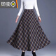 葭安大碼女裝毛呢格子半身裙秋冬季新款mm復古高腰顯瘦長(cháng)款大擺傘裙 軍綠色 L 110120斤
