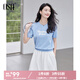 歐莎（OSA）【點(diǎn)彩針織】立體繡花針織衫女2025夏新款休閑顯瘦短袖上衣七夕 藍(lán)色 S