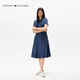 Tommy Hilfiger春夏女裝純棉氣質(zhì)文藝風(fēng)收腰顯瘦中長(cháng)款牛仔襯衫裙連衣裙 牛仔藍1BJ S 34