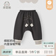 乖奇熊嬰兒純棉抓絨褲子寶寶休閑長(zhǎng)褲秋冬季0-3歲大PP褲外出保暖拜年褲 深灰色/萌趣小狗 90