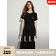 ELLE黑色高級(jí)感撞色開叉連衣裙女2024夏季新款收腰顯瘦T恤式裙子 黑色 S