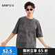 三福2025夏季男士滿版字母短T恤 潮酷時尚圓領(lǐng)寬松上衣500828 灰色 L
