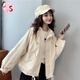CS.LION春秋純色工裝短外套女學(xué)生韓版寬松百搭學(xué)院風(fēng)休閑抽繩夾克上衣潮 杏色 L 100-115斤
