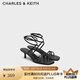 CHARLES&KEITH25夏新品法式方頭細跟綁帶涼鞋高跟鞋CK1-60361565 Black黑色 36 （230）