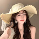 目丸蕾絲蝴蝶結(jié)草帽女夏季海邊沙灘度假遮陽防曬氣質(zhì)法式甜美太陽帽子 米色