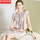 杭城印象新品100%桑蠶絲睡裙女士夏季真絲睡衣女短袖大碼薄款絲綢家居服女 玉蘭花 均碼 （90-168斤）