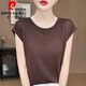 皮爾卡丹（pierre cardin）純色圓領(lǐng)桑蠶短袖t恤女夏季辣妹顯瘦小飛袖薄款冰絲上衣 咖啡色 XL 建議120斤-130斤