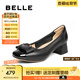 百麗（Belle）氣質(zhì)方跟淺口單鞋女2025秋新商場(chǎng)同款牛皮通勤單鞋E1A1DCQ5 黑色 38