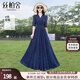 絲柏舍V領(lǐng)連衣裙2025春夏新款女裝優(yōu)雅泡泡袖收腰大擺長裙