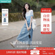 茵曼（INMAN）丁達爾漸變色圓領(lǐng)針織衫短袖T恤女裝2025夏季新款上衣 藍白條 L