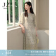 玖姿·安娜蔻浪漫莫奈風(fēng)100%真絲桑蠶絲田園風(fēng)連衣裙女2024夏款 花紋綠 M