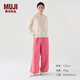 無印良品（MUJI） IDEE 男女通用 棉麻 刺繡 寬版褲 褲子長褲休閑褲無性別男款女款 玫粉色 L (175/80A)