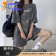 COZOK高端運(yùn)動(dòng)品牌休閑運(yùn)動(dòng)套裝女ins潮高街原宿風(fēng)新款夏季寬松短袖短褲兩件套 灰色 XL推薦（120-135斤）