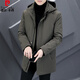 皮爾卡丹（pierre cardin）男士夾克中長款冬季加厚外套輕熟風商務休閑男裝連帽上衣保暖襖子 咖色 2XL 【適合150-170斤】