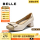 百麗（Belle）氣質(zhì)方跟淺口單鞋女2025秋新商場(chǎng)同款牛皮通勤單鞋E1A1DCQ5 米白/杏 38
