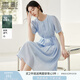 香影藍(lán)色天絲連衣裙女2025夏季新款萊賽爾收腰系帶圓領(lǐng)泡泡袖裙子 藍(lán)色 M 160/84A/95-110斤