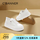 千百度 C°BANNER春秋季透氣休閑小白鞋女厚底增高百搭時尚休閑板鞋運動女鞋 白色 37