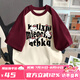莞町初中女生上衣12-15歲女孩衣服夏季女大童短袖t恤寬松2025年新款百 DX584%23凱蒂貓-酒紅拼杏 170