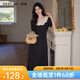西遇法式波點(diǎn)連衣裙女2025年夏季新款黑色短袖a字收腰花領(lǐng)長(zhǎng)裙 黑色 （M/L預(yù)售15天） XL (170)