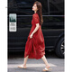 clotho Rennie品牌女裝小個(gè)子連衣裙女中長(zhǎng)款2025夏季新款韓版氣質(zhì)減齡收腰顯瘦 漿果紅 M