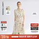 朗姿桑蠶絲v領(lǐng)高腰a字碎花裙2025年夏季新款高級感氣質(zhì)中長連衣裙 米白色 L