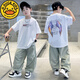 G.DUCKKIDS男童夏季短袖套裝2025新款中大童男孩休閑痞帥防蚊褲兩件套兒童裝 白色套裝 150 cm