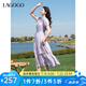 lagogo莫奈紫顯白荷葉邊浪漫裙女拉谷谷2025年夏季新款收腰連衣裙 淺紫色 M