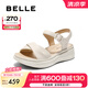 百麗（Belle）寬條帶休閑涼鞋女2025夏季新款商場同款真皮厚底涼鞋D6N2DBL5 米白 37 (235mm)
